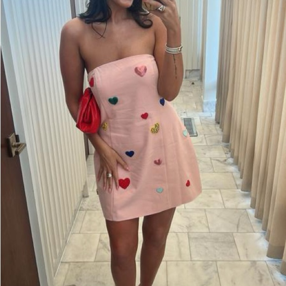 Anthropologie Heart Mini Dress- Pink Strapless Dress with Heart Accents